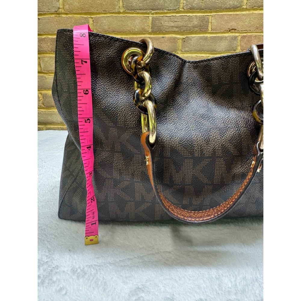 Michael Kors Cynthia Medium Satchel Brown MK Logo Tote Bag purse 30S3TCYS2B - Picture 9 of 9